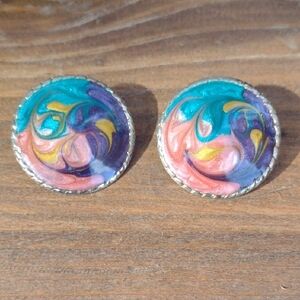 🔥3 for $33🔥Vintage Multicolor Swirl Enamel Round Stud Earrings - Women Jewelry